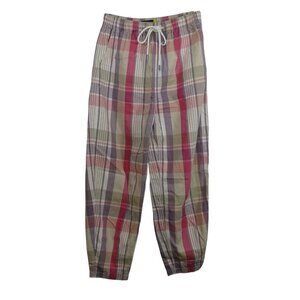 Polo Ralph Lauren Plaid Pull on Tapered Pants Women Size XS Tan Pink Casual